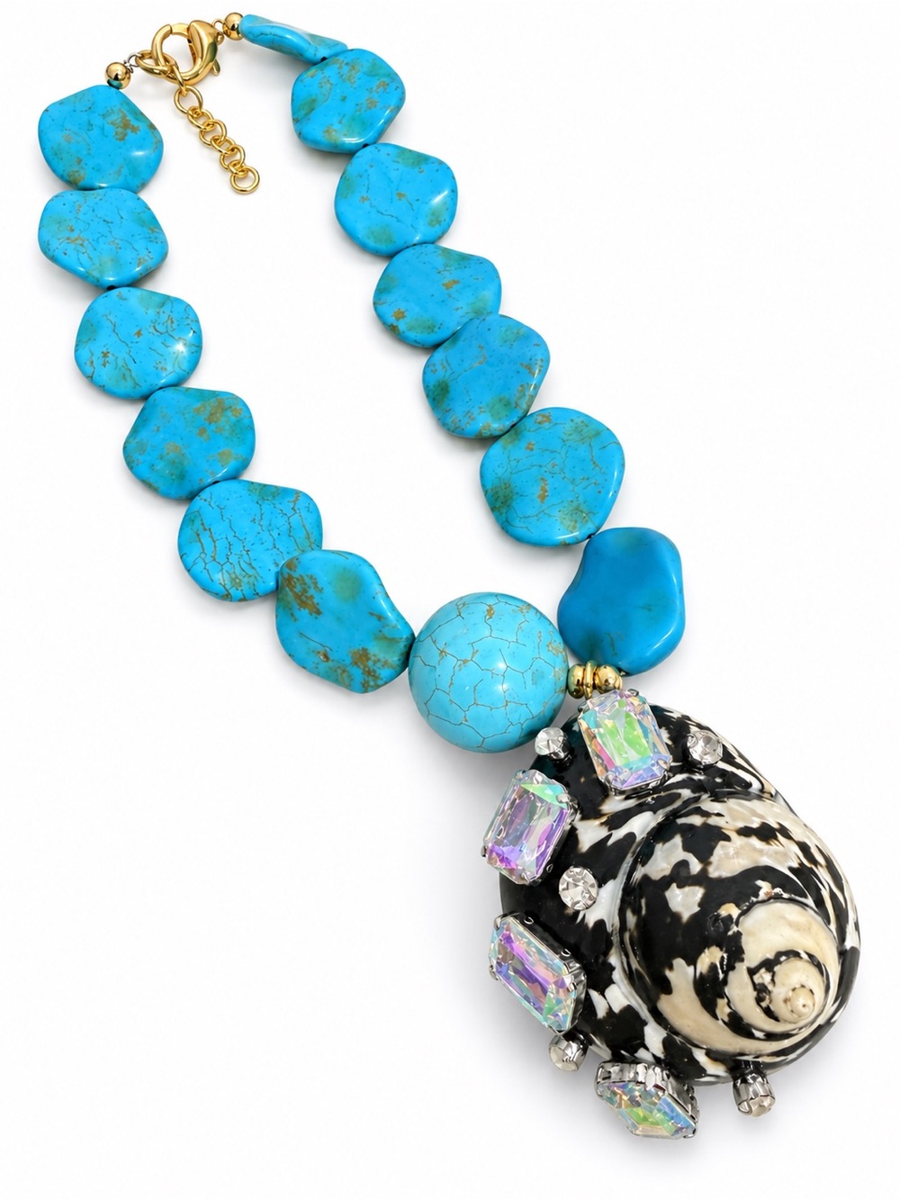 Turquoise Statement Beaded Necklace with Gemstone Shell Pendant